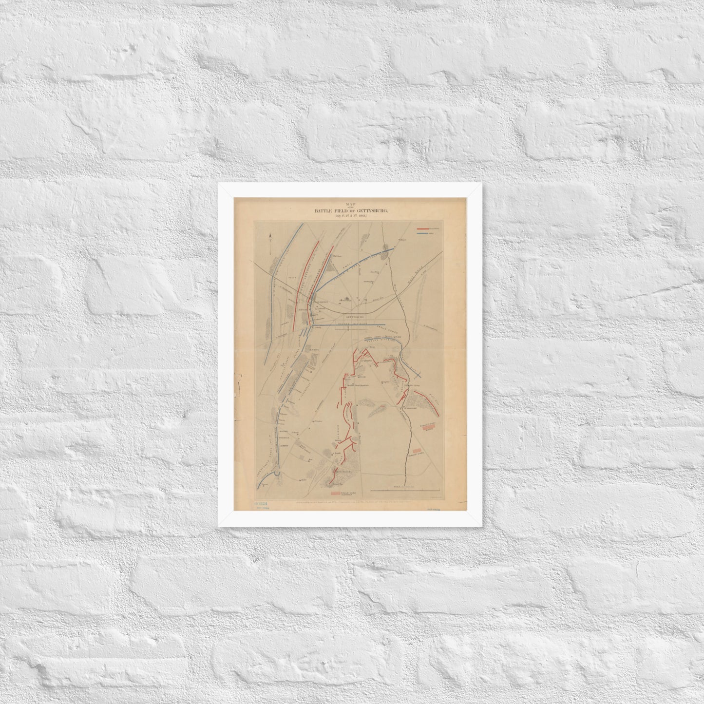 Battlefield Map of Gettysburg, July 1st, 2nd, & 3rd, 1863 Framed Photo Paper Print